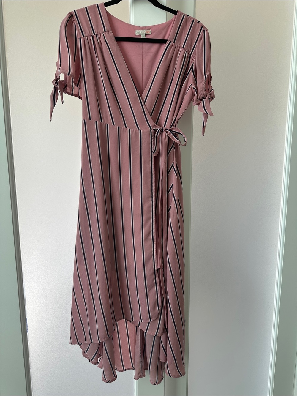 GB Dusty Rose Striped High-Low Wrap Dress